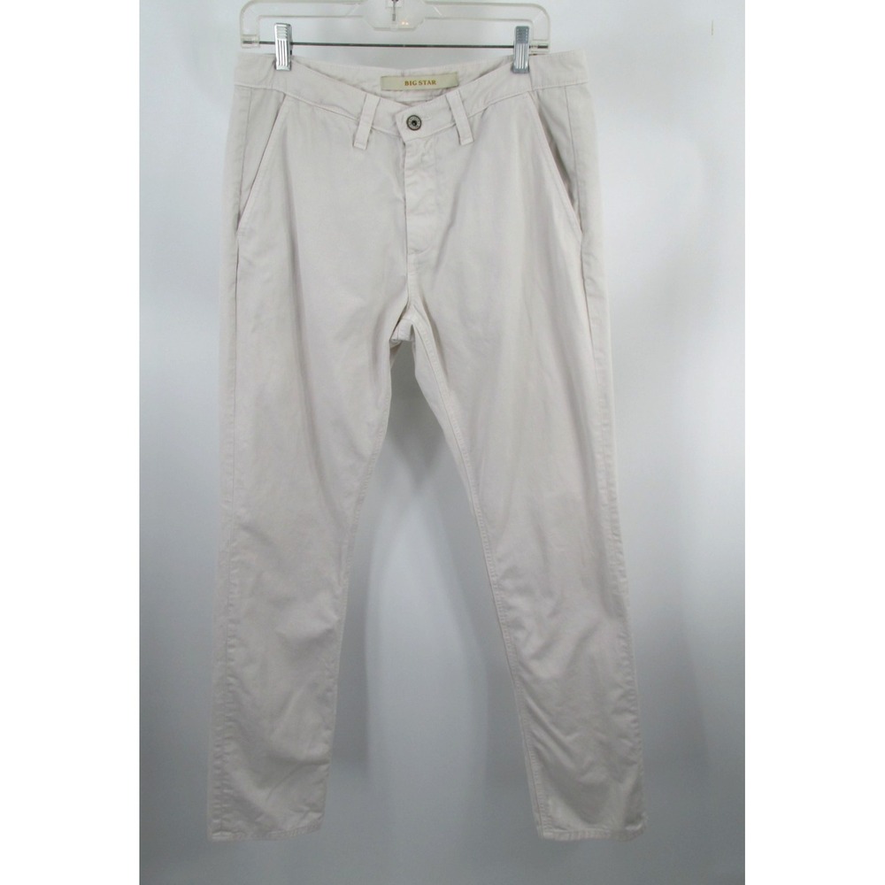 BIG STAR Mens Sam Straight Leg Chino Pants White 32R Cotton Mid Rise